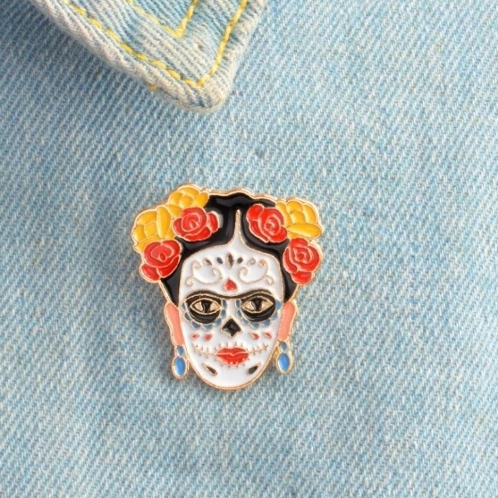Frida Kahlo Brooch Pin Sugar Skull